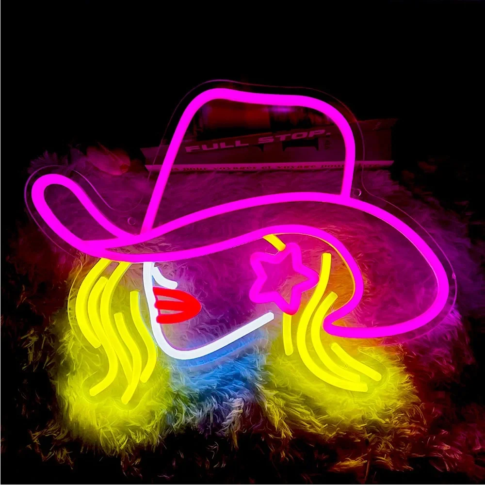 Cowgirl Lady Neon Pink Sign Party Festival Southern Home Bedroom Light Decor - Picture 1 of 6